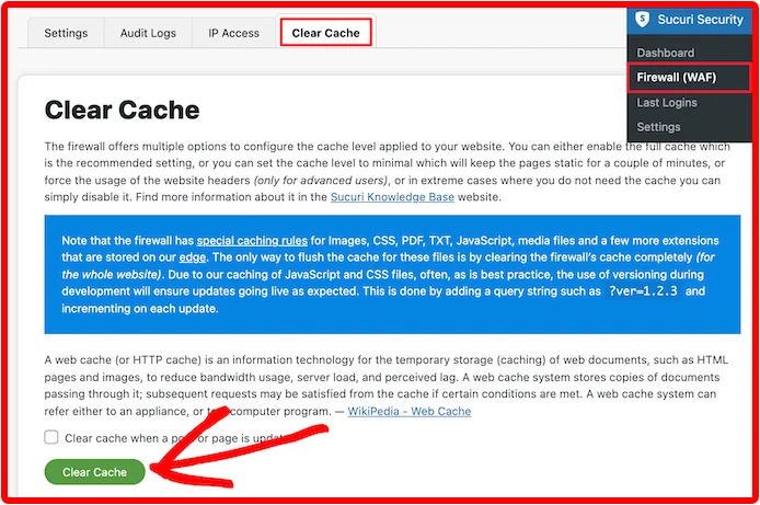 clear cache firewall