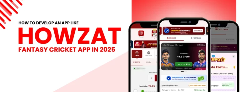Developing a fantasy cricket app like Howzat in 2025, showing UI elements, coding, and user engagement features