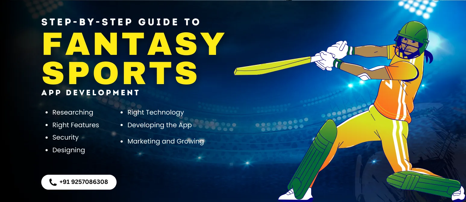 Step-by-step guide illustrating the process of fantasy sports app development with key stages and features